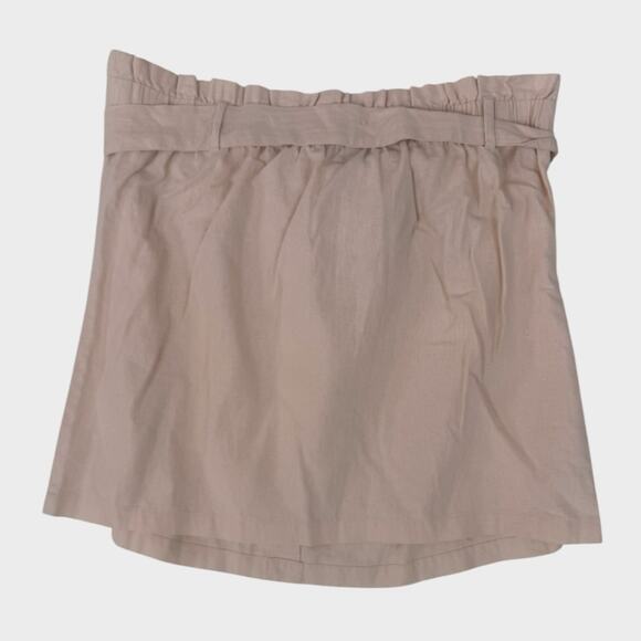 Falls Creek 1X Beige Cream Short Skirt Button Front Tie Belted Waist Linen Rayon - Picture 6 of 9